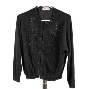 Vintage 70s Ming Arts black beaded cardigan size S